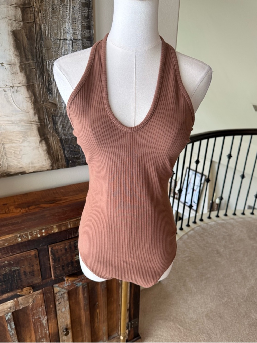 American Eagle Ribbed Halter bodysuit- L